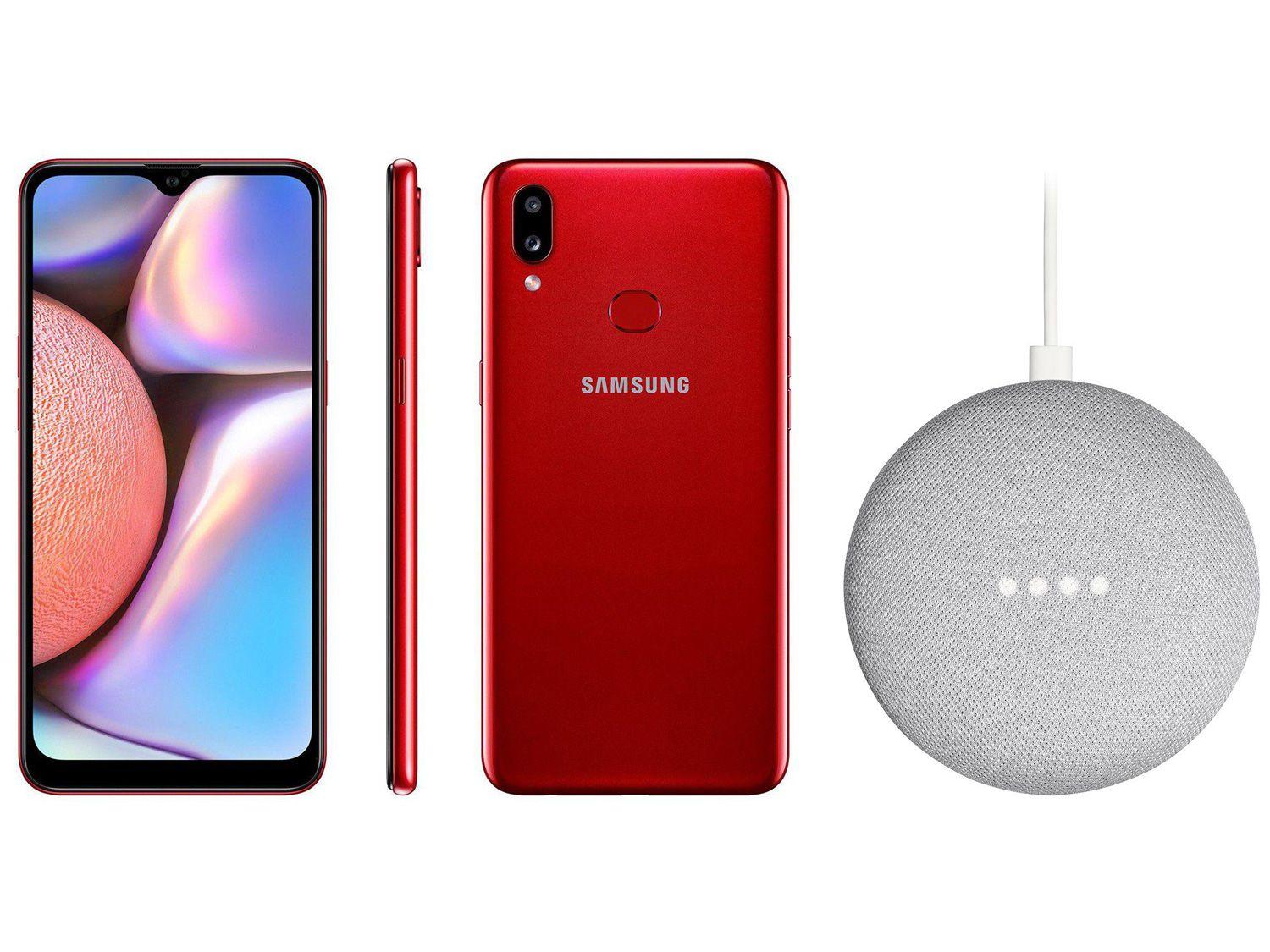 Smartphone Samsung Galaxy A10s 32GB Vermelho - 4G 2GB RAM + Nest Mini 2ª geração Smart Speaker