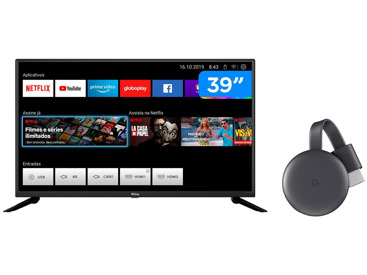 Smart TV HD 39" Philco PTV39G60S - Wi-Fi + Chromecast 3 Streaming Device Google