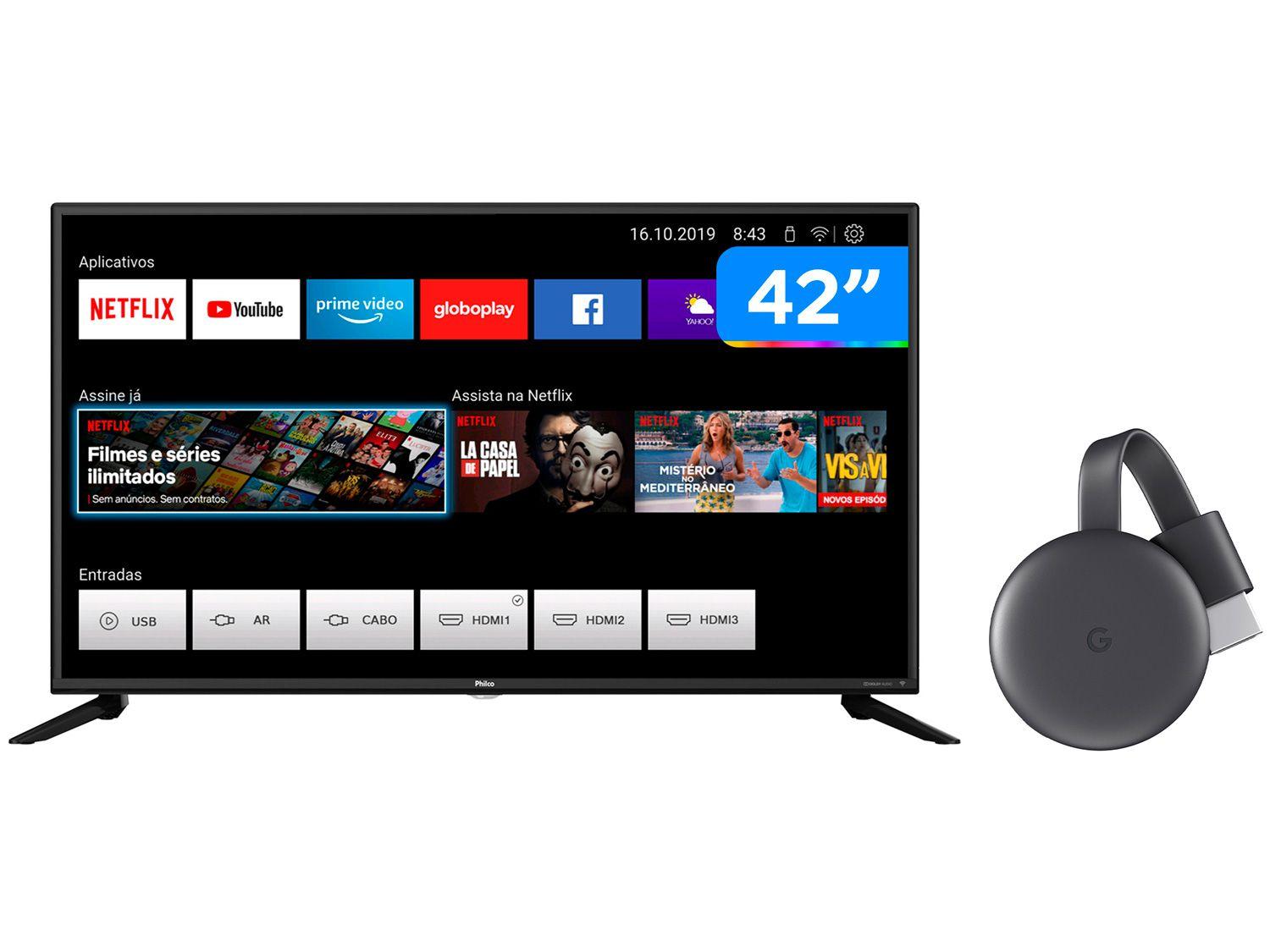 Smart TV Full HD D-LED 42" Philco PTV42G70N5CF - Wi-Fi + Chromecast 3 Streaming Device Google