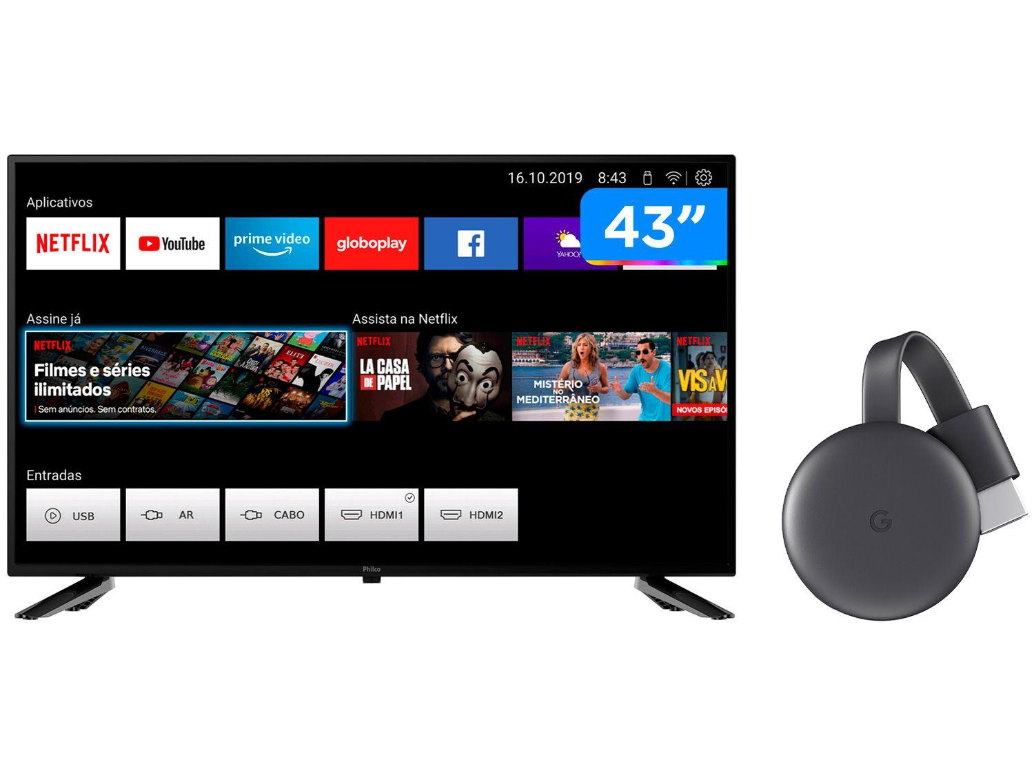 Smart TV Full HD D-LED 43" Philco PTV43E10N5SF - Wi-Fi + Chromecast 3 Streaming Device Google