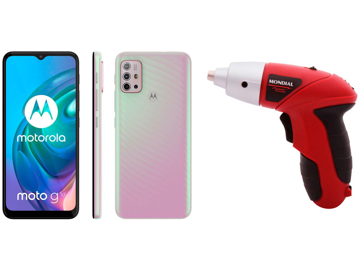 Smartphone Motorola Moto G10 64GB Branco Floral - 4G 4GB RAM + Parafusadeira Mondial