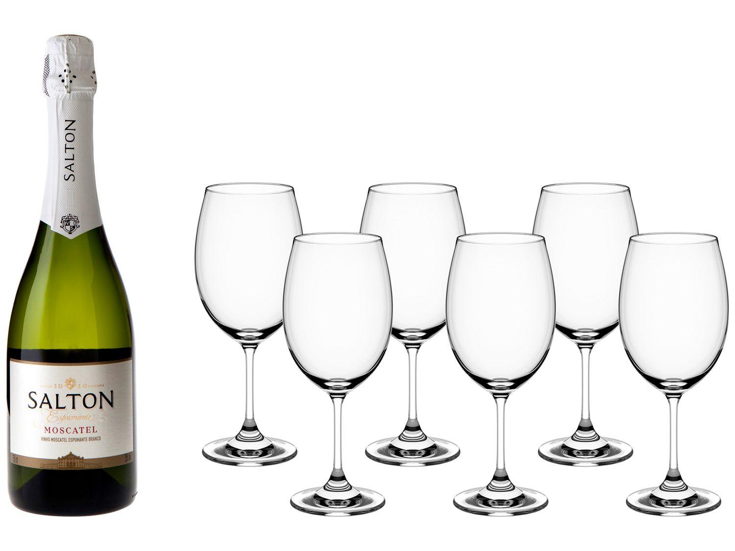 Espumante Branco Doce Salton Moscatel - 750ml + Jogo de Taças para Vinho Cristal 6 Peças