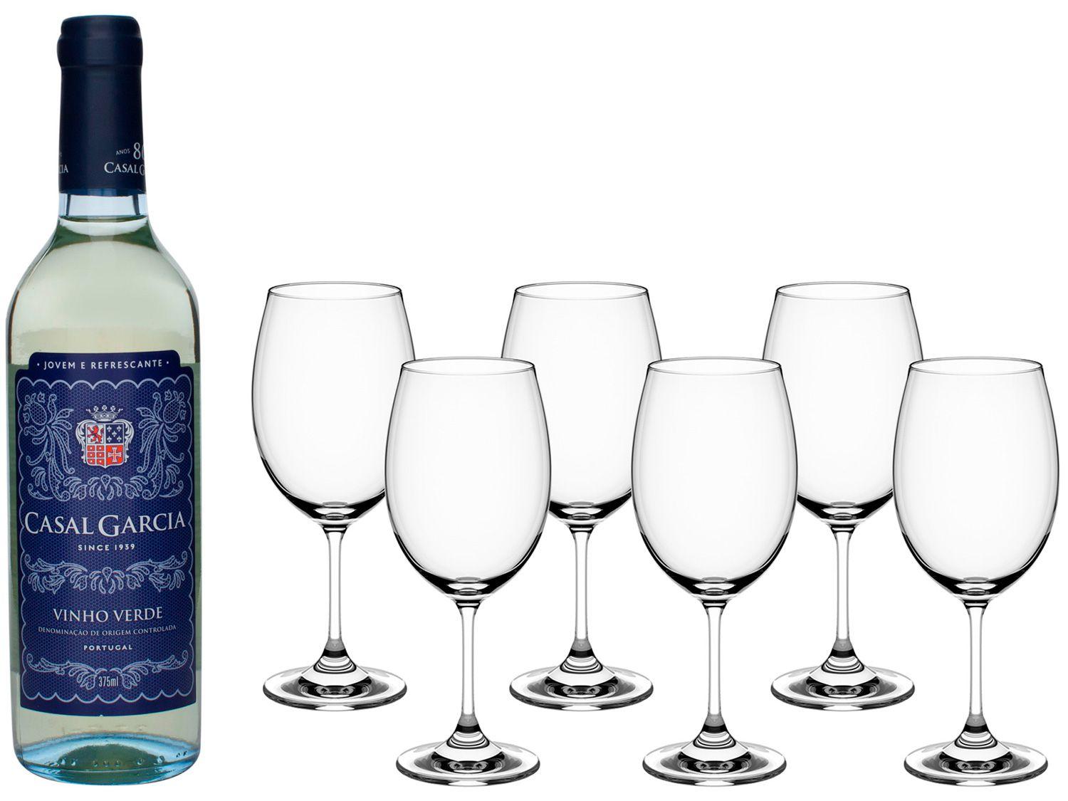 Vinho Branco Seco Casal Garcia 375ml - 375ml + Jogo de Taças Cristal 450ml 6 Peças