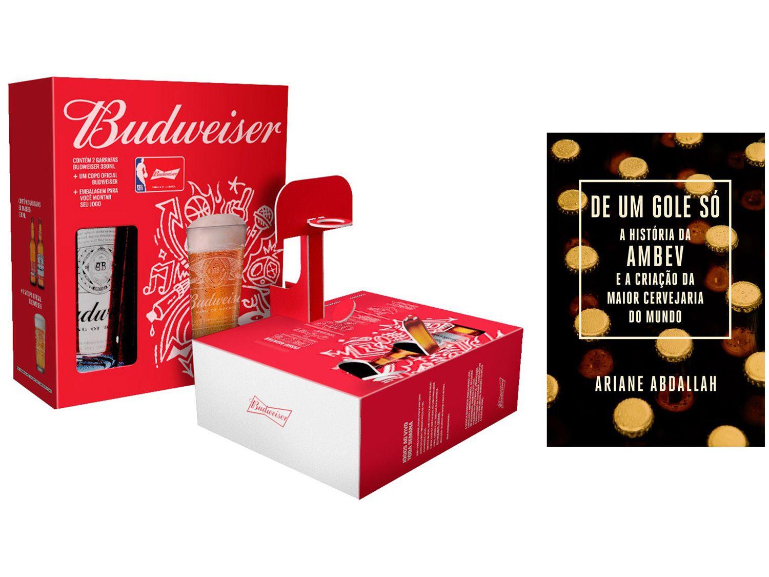 Kit Livro De um Gole Só A história da Ambev - Criação da Maior Cervejaria + Kit Budweiser