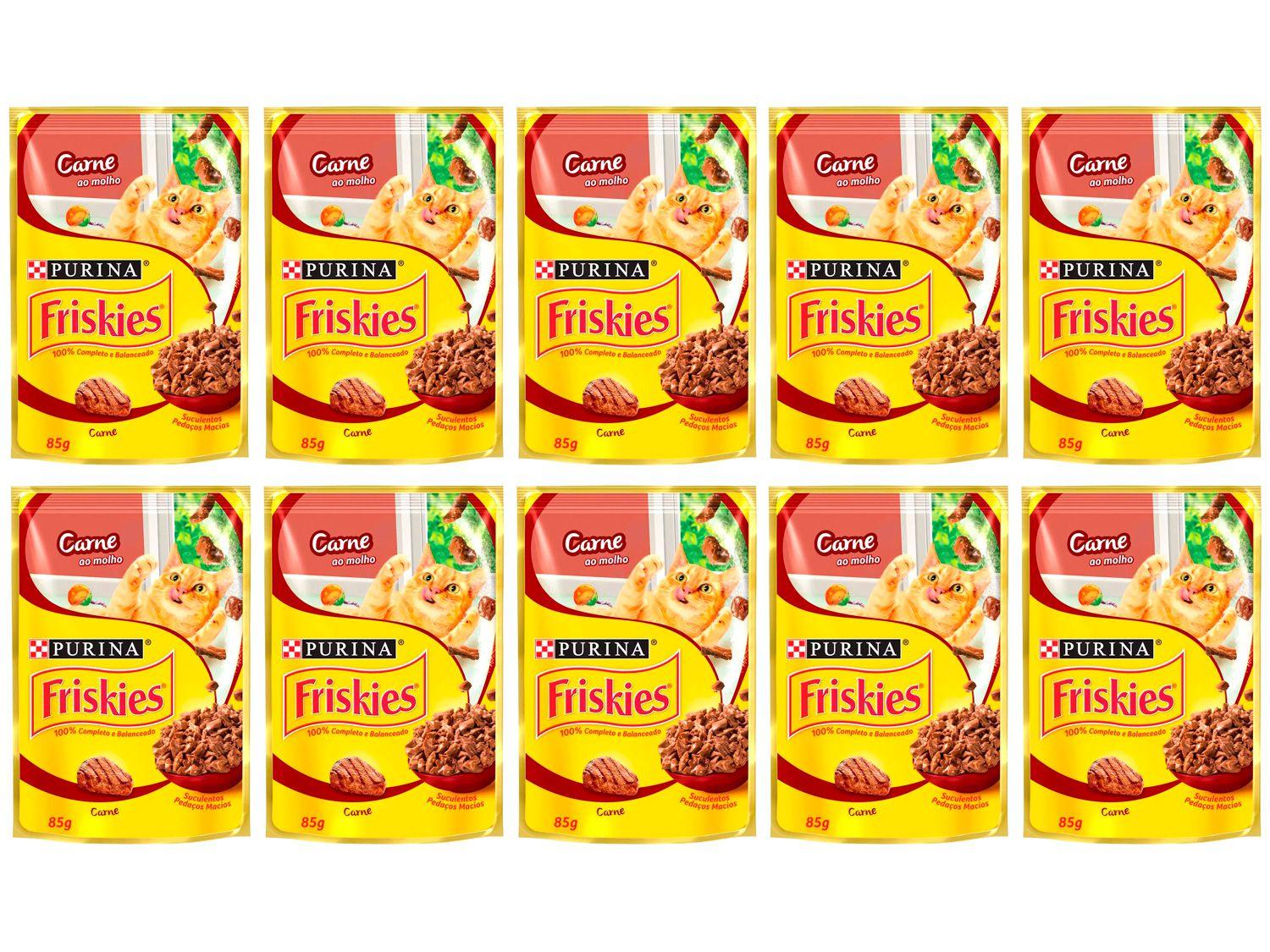 Kit 10 Unidades Ração Úmida para Gato Adulto Sachê - Friskies Carne ao Molho 85g Cada
