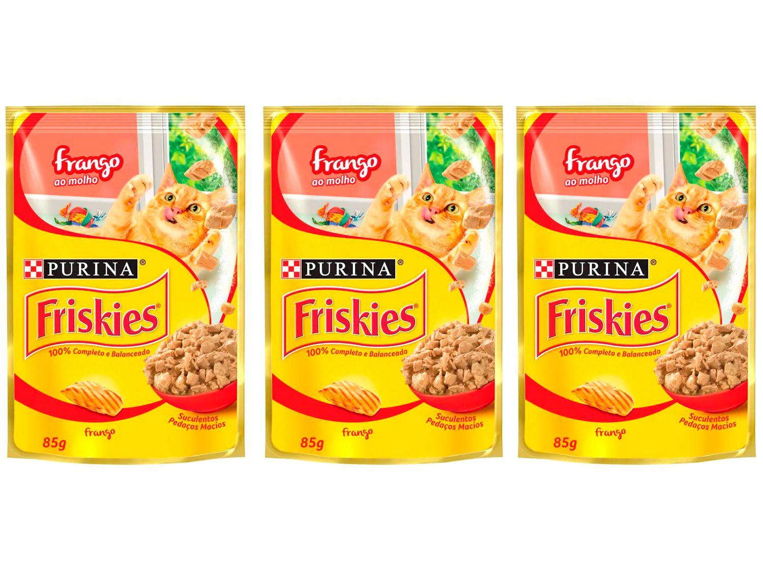 Kit 3 Unidades Ração Úmida para Gato Adulto Sachê - Friskies Frango ao Molho 85g Cada