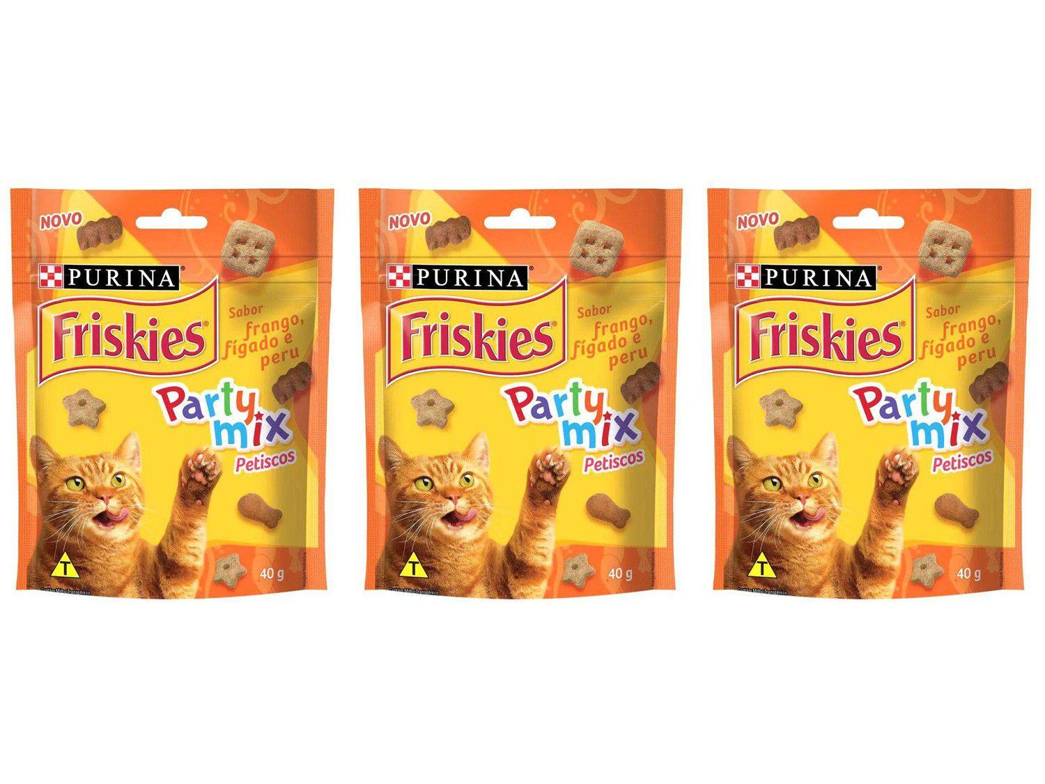 Kit 3 Unidades Petisco para Gato Adulto Friskies - Party Mix Frango Fígado e Peru 40g Cada