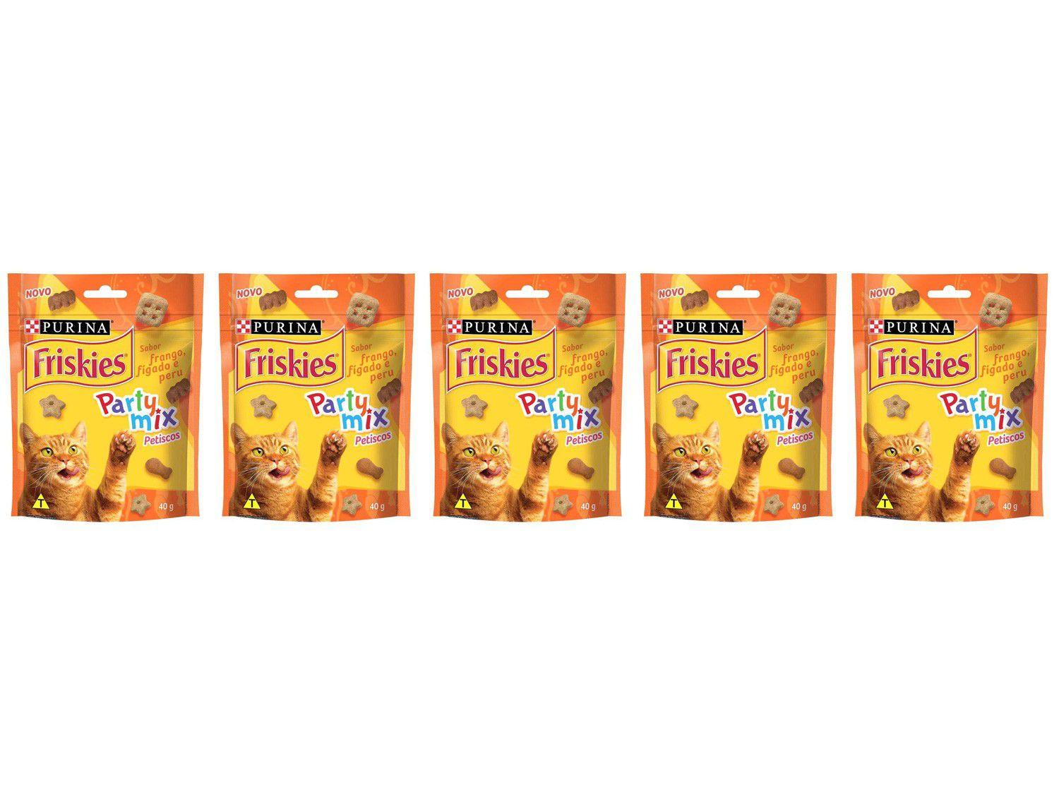 Kit 5 Unidades Petisco para Gato Adulto Friskies - Party Mix Frango Fígado e Peru 40g Cada