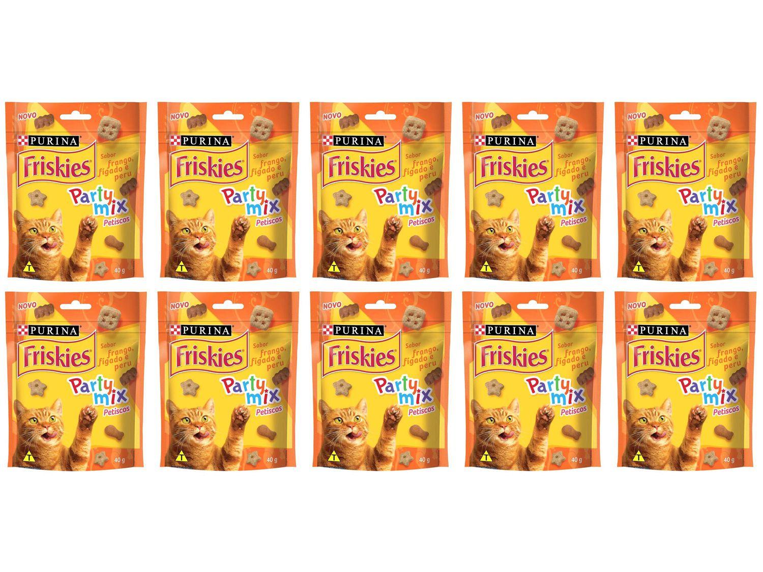 Kit 10 Unidades Petisco para Gato Adulto Friskies - Party Mix Frango Fígado e Peru 40g Cada