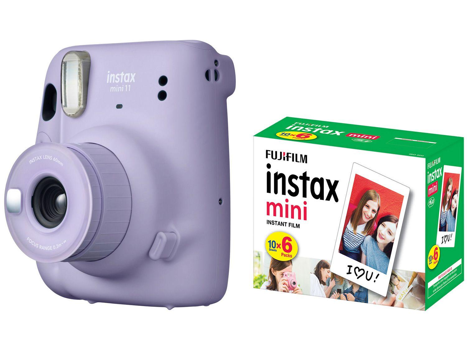 Instax Mini 11 Fujifilm Lilás Flash - Automático + Filme Instantâneo Fujifilm 60 Poses