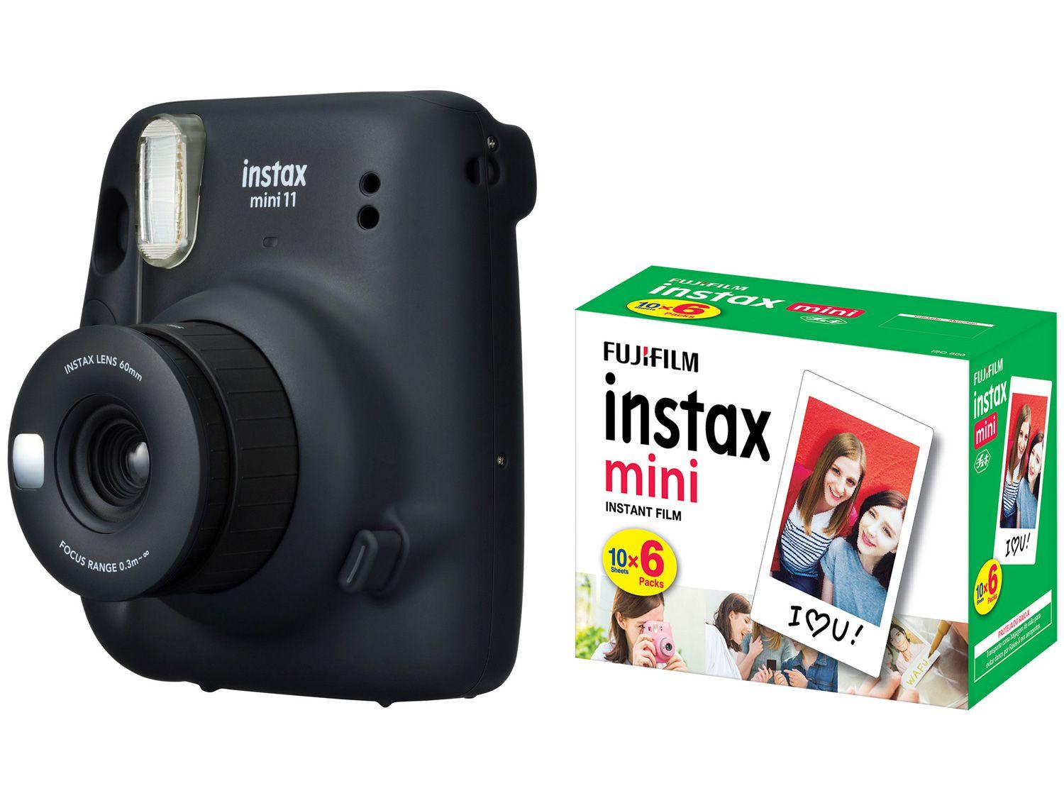 Instax Mini 11 Fujifilm Grafite Flash - Automático + Filme Instantâneo Fujifilm 60 Poses