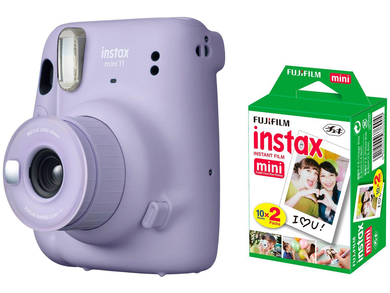 Instax Mini 11 Fujifilm Lilás Flash - Automático + Filme Instantâneo Fujifilm 20 Poses