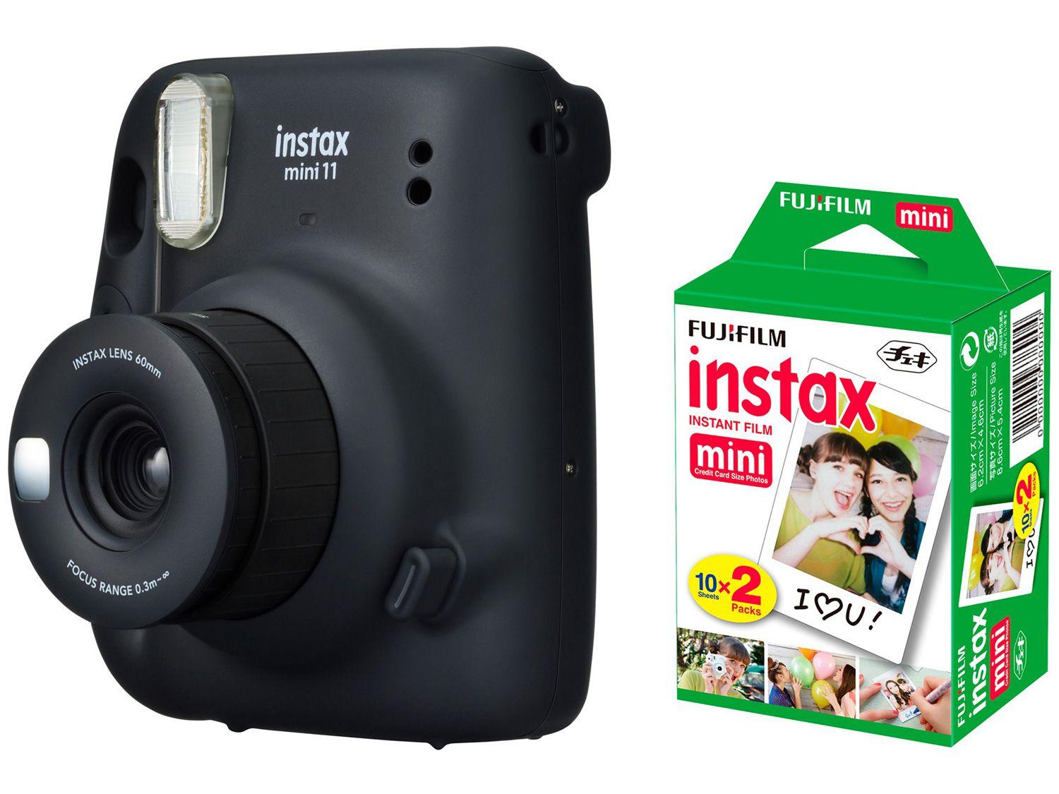 Instax Mini 11 Fujifilm Grafite Flash - Automático + Filme Instantâneo Fujifilm 20 Poses