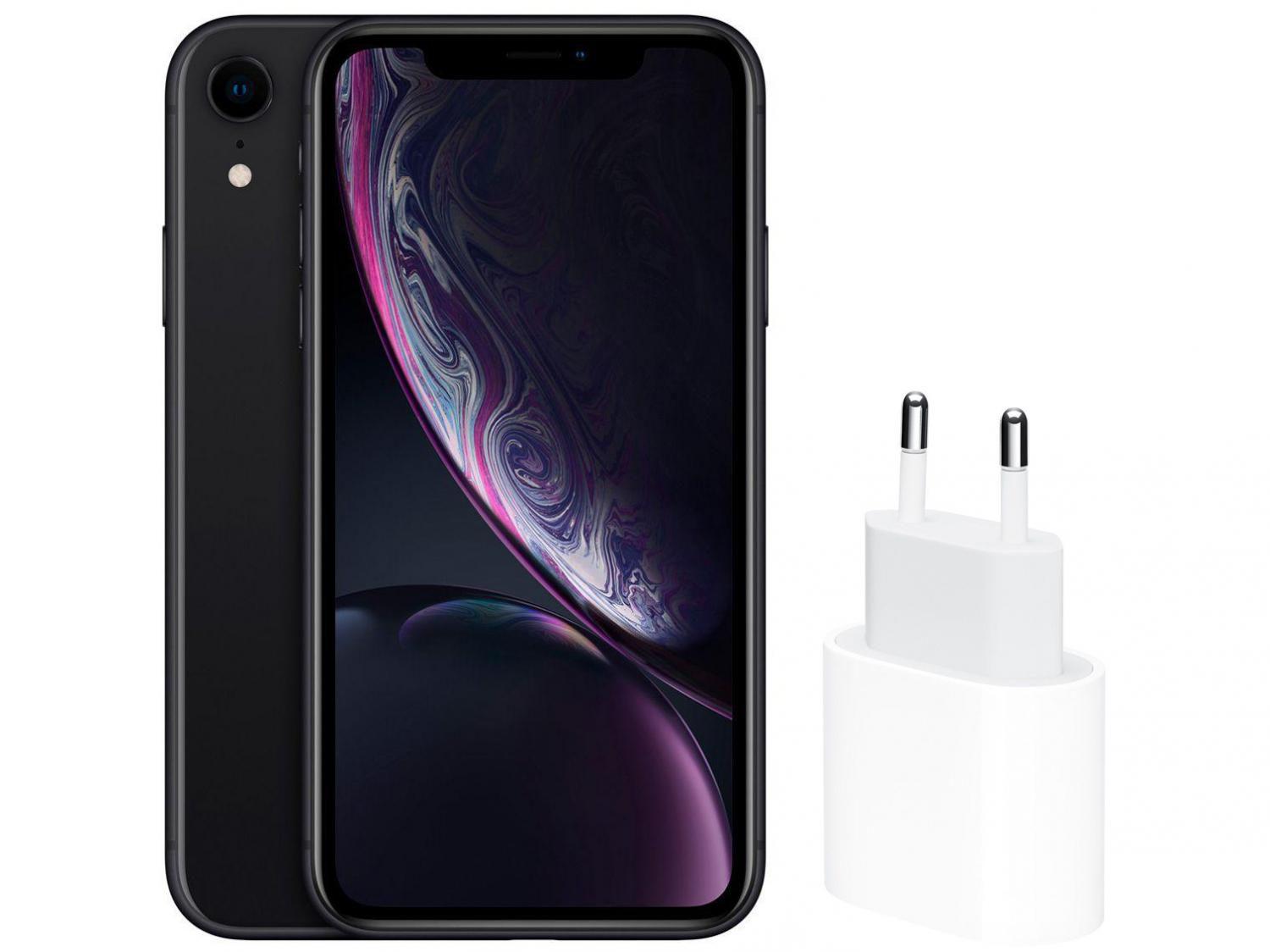 iPhone XR Apple 64GB Preto 6,1" - 12MP + Carregador USB-C de 20W Apple