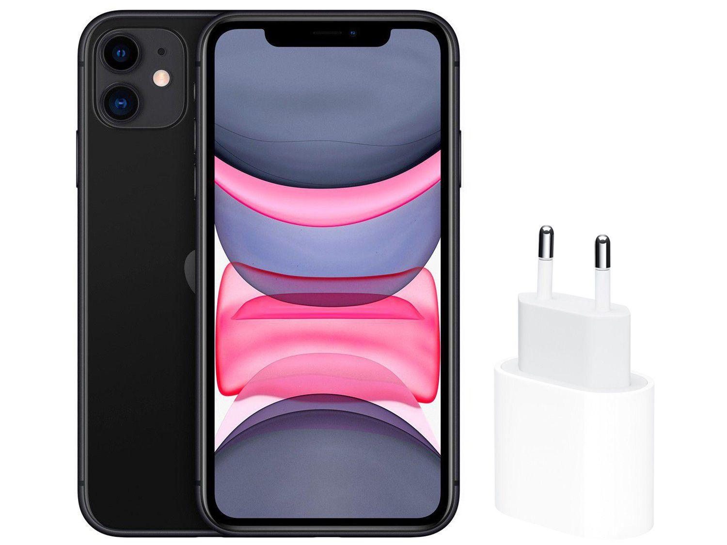 iPhone 11 Apple 128GB Preto 6,1" 12MP - iOS + Carregador USB-C de 20W Apple Branco