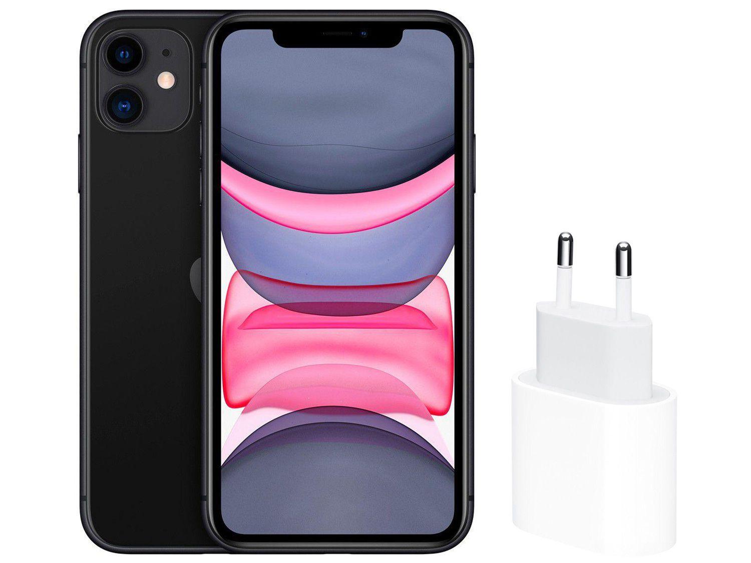 iPhone 11 Apple 256GB Preto 6,1" 12MP - iOS + Carregador USB-C de 20W Apple Branco