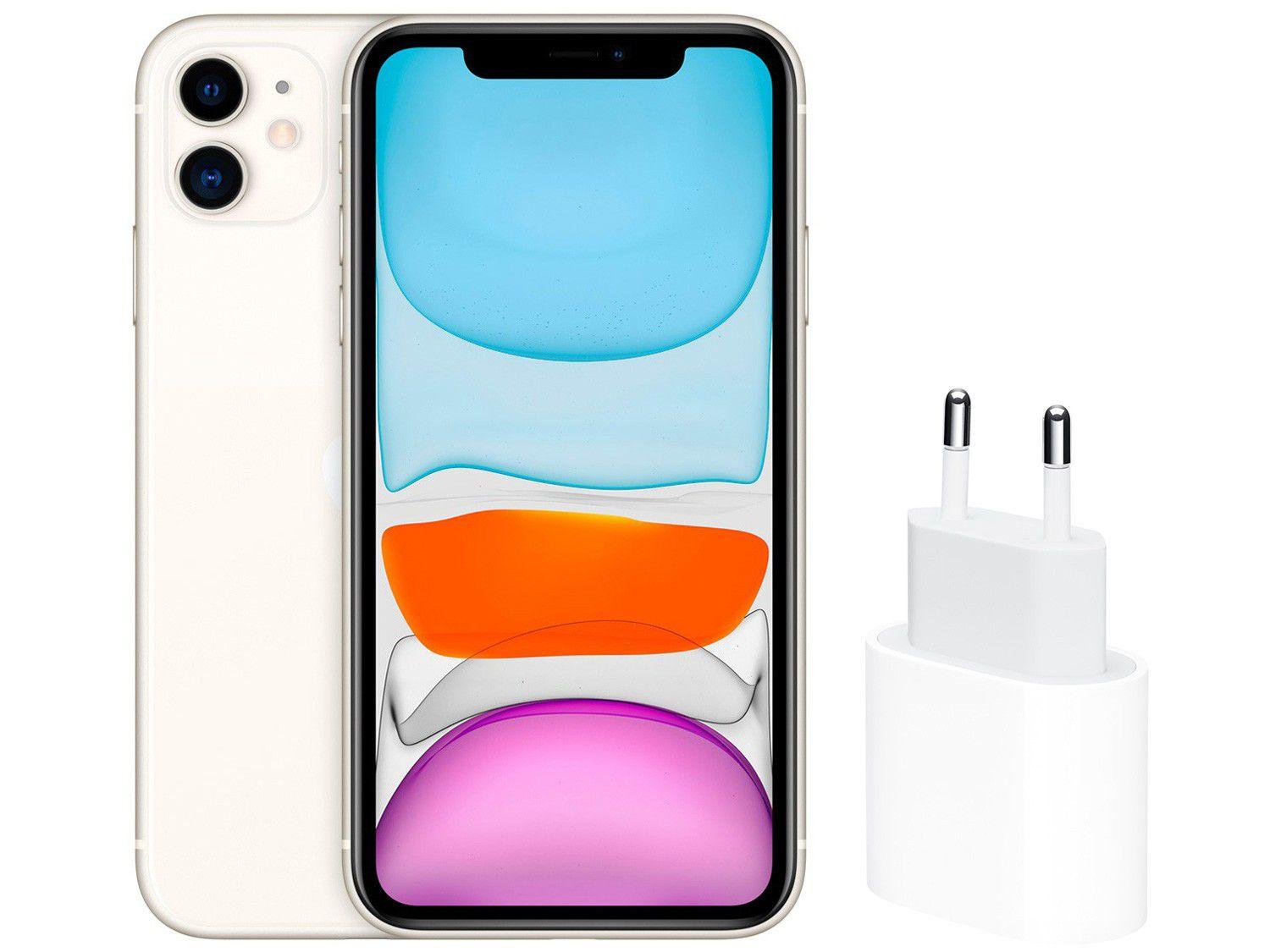 iPhone 11 Apple 256GB Branco 6,1" 12MP - iOS + Carregador USB-C de 20W Apple Branco