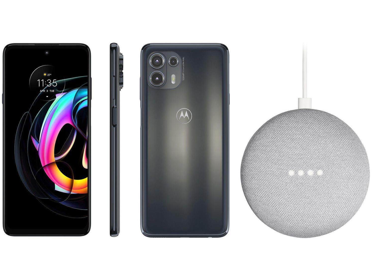 Smartphone Motorola Edge 20 Lite 128GB Grafite - 5G 6GB RAM + Nest Mini 2ª geração Smart Speaker