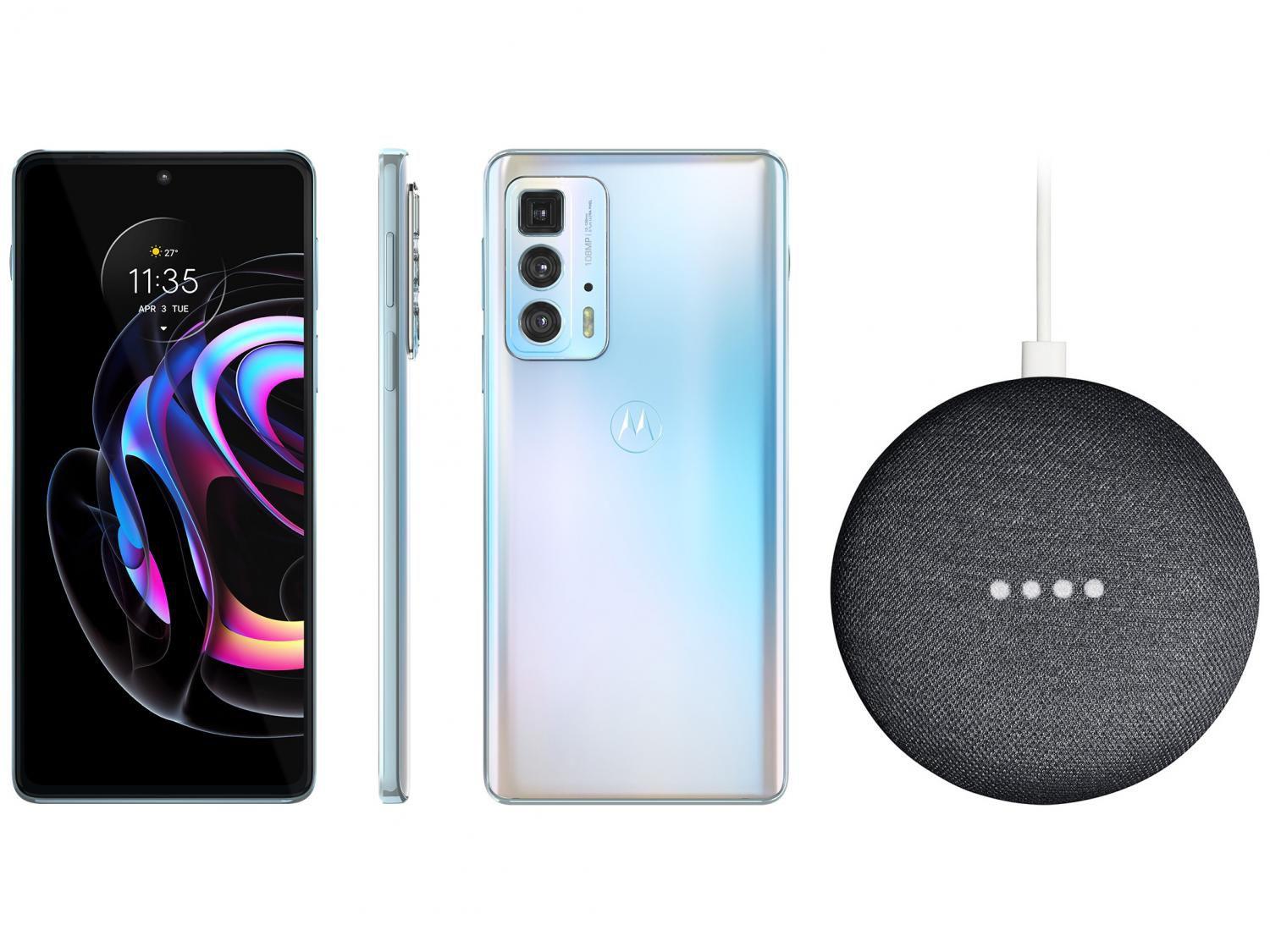 Smartphone Motorola Edge 20 Pro 256GB Branco 5G - 12GB RAM + Nest Mini 2ª geração Smart Speaker