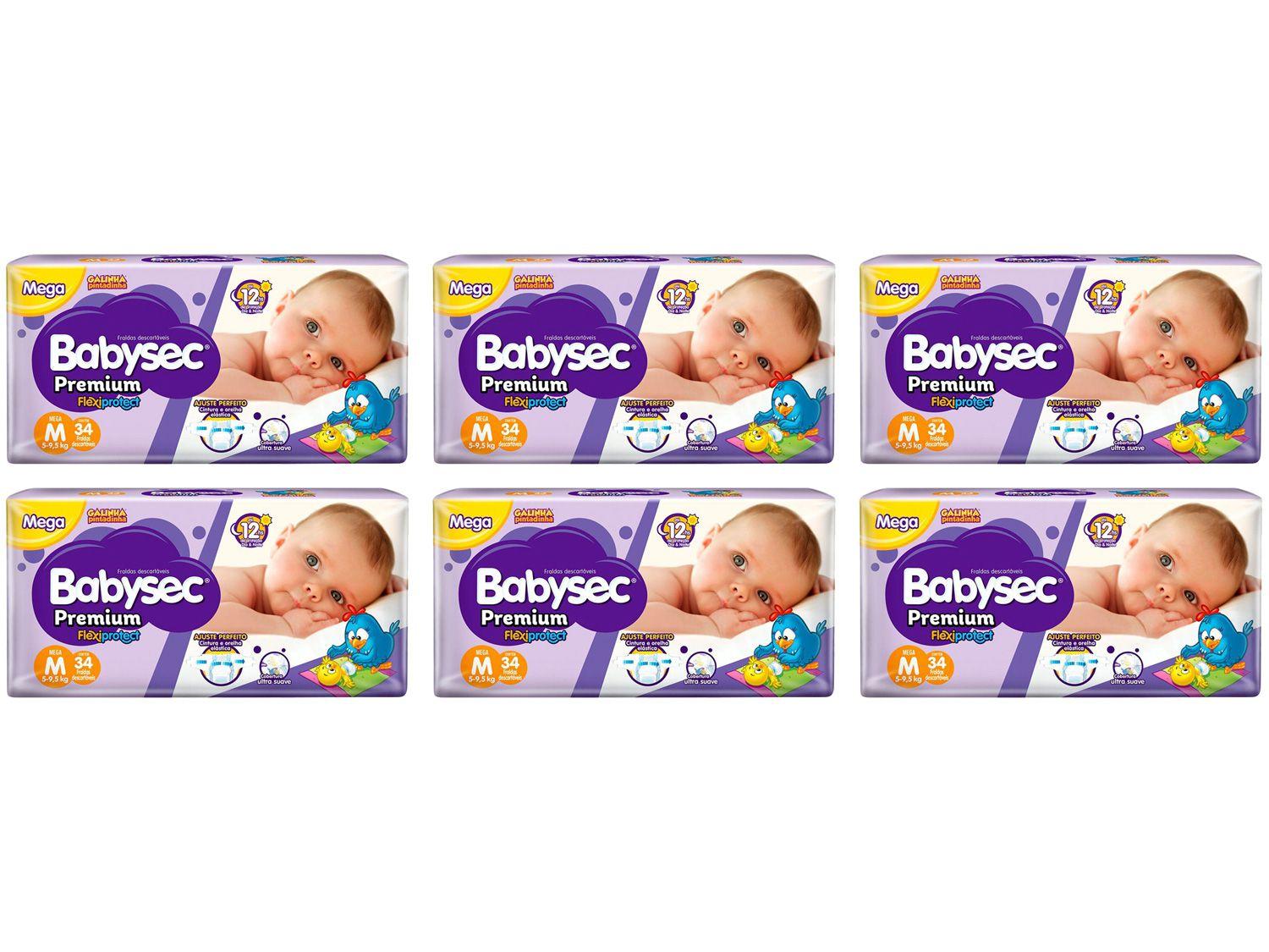 Fralda Babysec Premium Galinha Pintadinha - Tam. M 5 a 9,5kg 6 Pacotes com 34 Unidades Cada