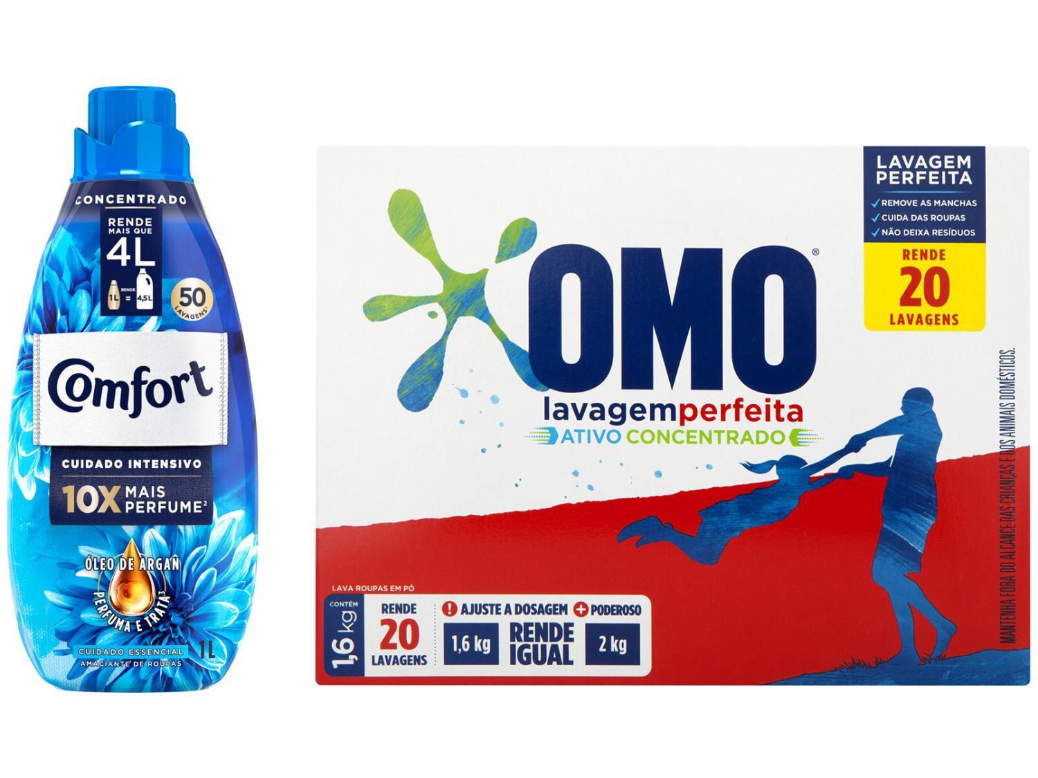 Amaciante Concentrado Comfort Cuidado Essencial - 1L + Sabão em Pó Omo Lavagem Perfeita 1,6kg