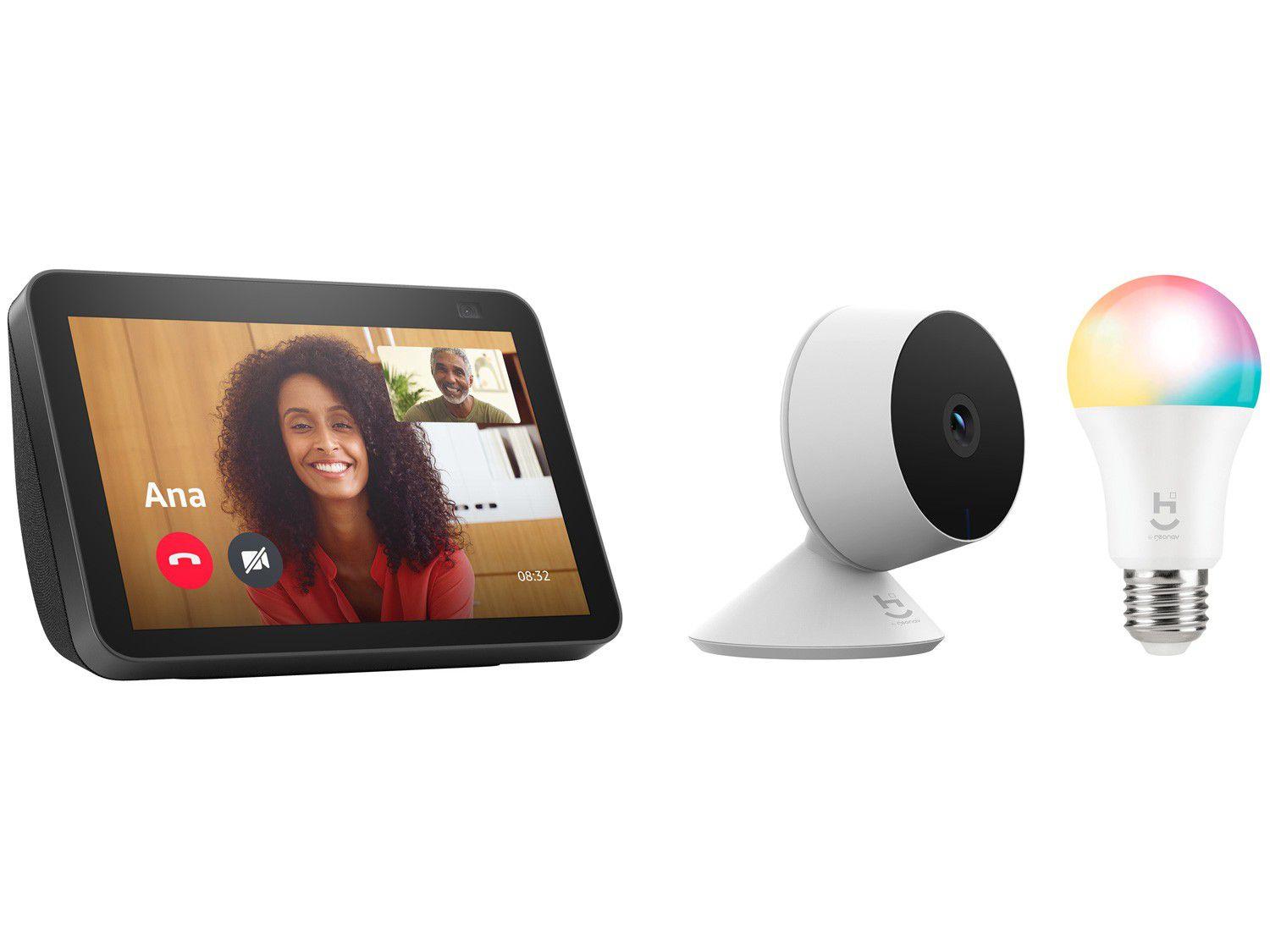 Echo Show 8 Smart Speaker com Alexa + Câmera - Inteligente Wi-Fi Geonav+ Lâmpada Smart Bulbo 9W