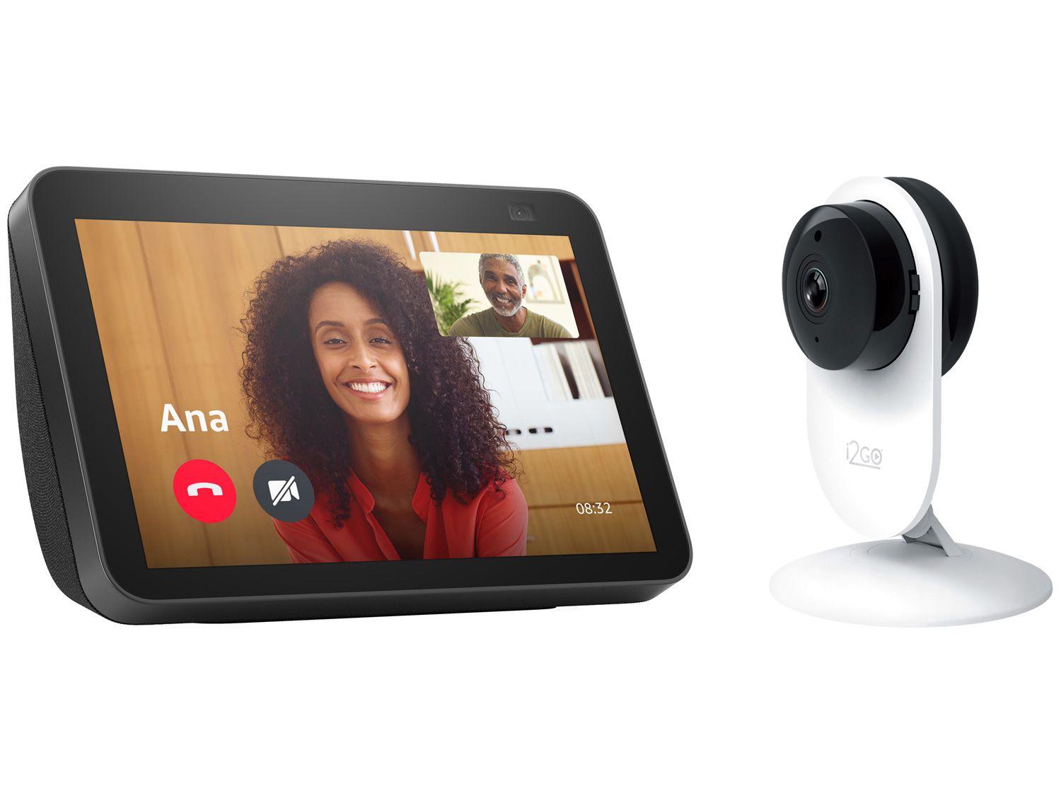 Echo Show 8 Smart Speaker 8" com Alexa + Câmera de - Segurança Inteligente Wi-Fi I2GO HD Visão Noturna