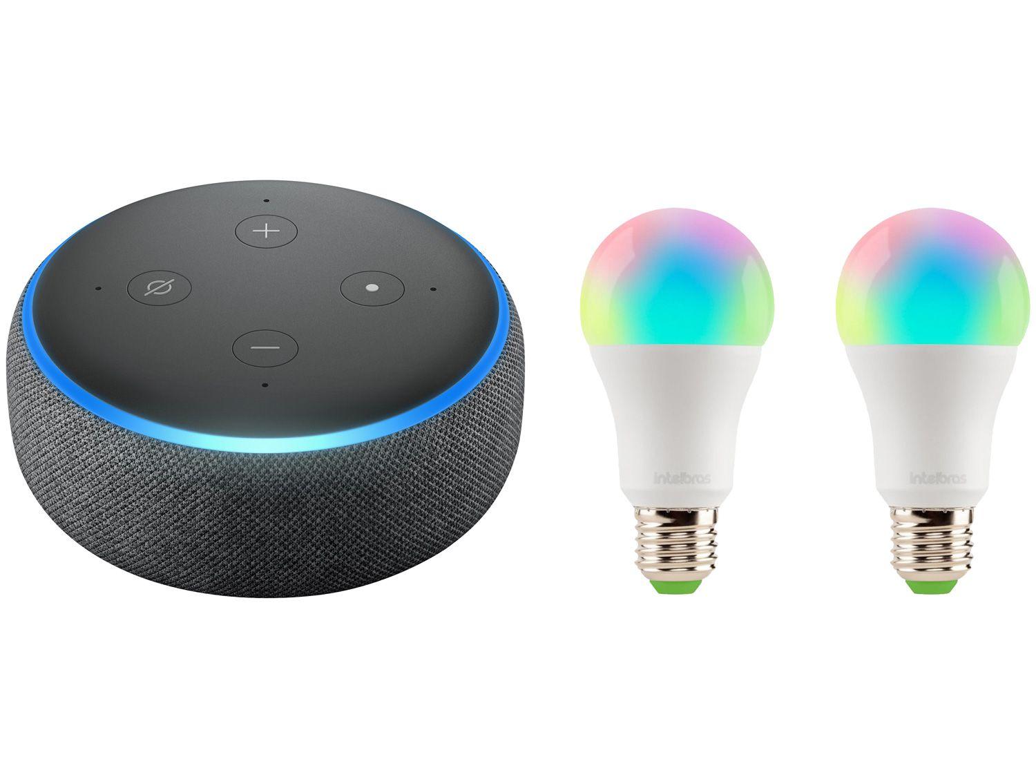 Echo Dot 3ª Geração Smart Speaker com Alexa - Amazon + 2 Lâmpadas Inteligentes Intelbras RGB 10W
