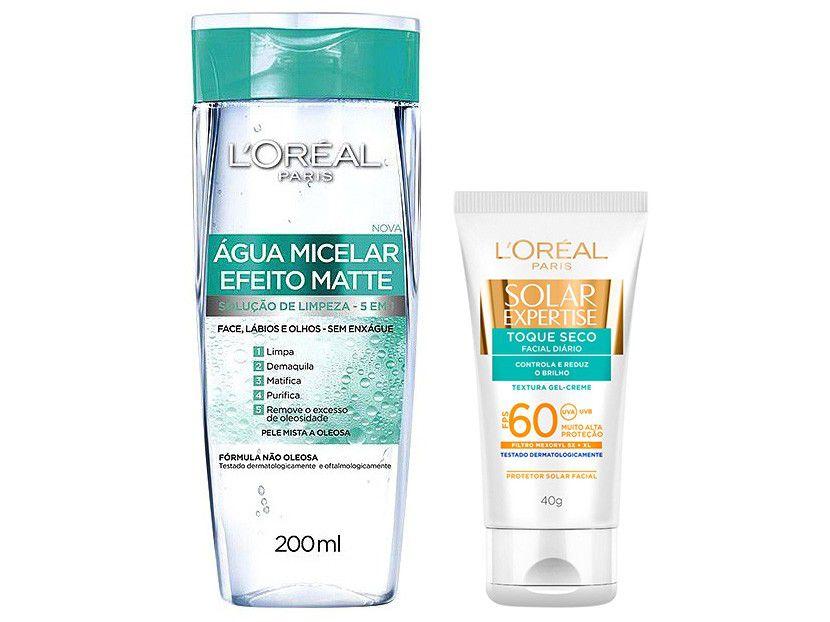 Protetor Solar Facial Loreal Paris FPS 60 - Toque Seco 30g + Água Micelar Loreal Paris 200ml