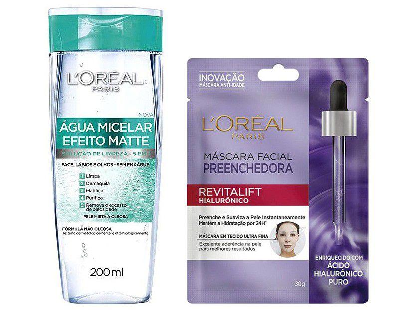 Água Micelar Líquida Loreal Paris Efeito - Matte + Máscara Facial Hidratação Revitalift