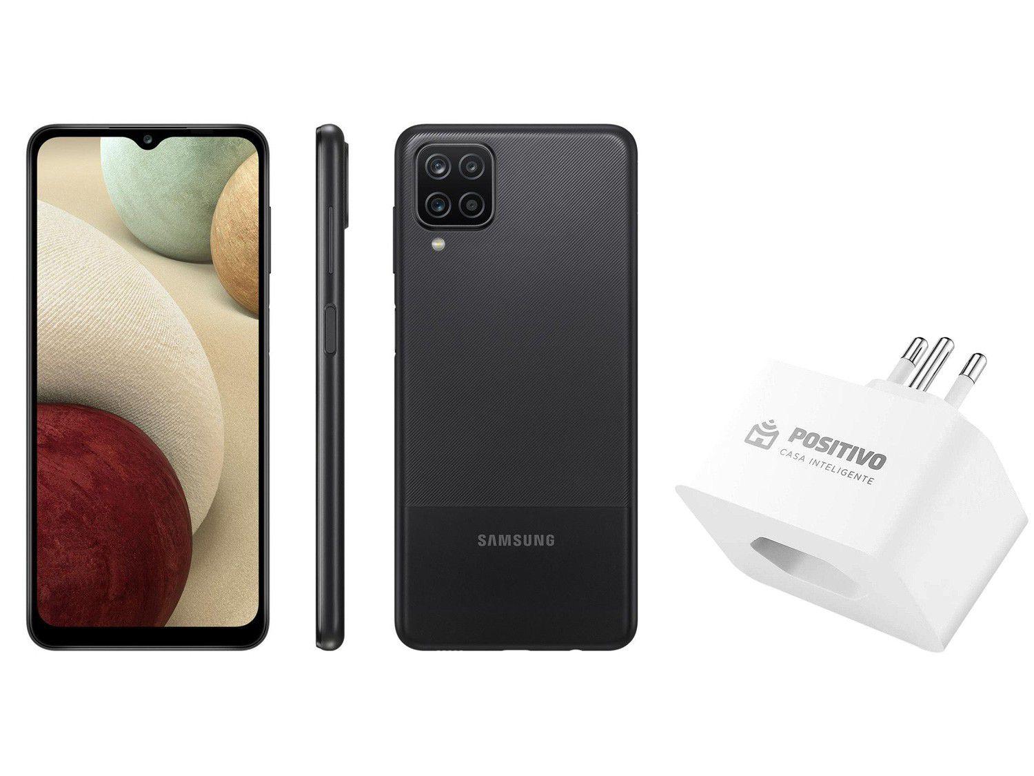 Smartphone Samsung Galaxy A12 64GB Preto 4G - 4GB RAM + Tomada Inteligente 16A Positivo