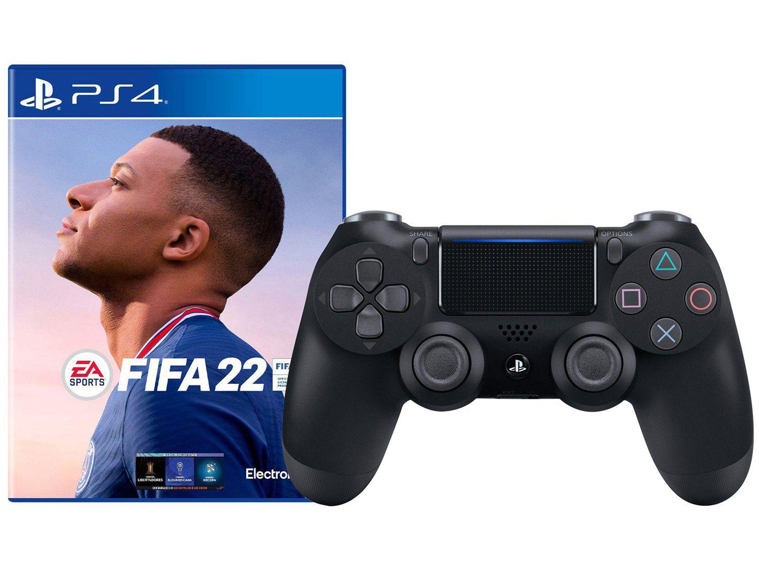 Controle para PS4 e PC Sem Fio Dualshock 4 - Sony Preto + FIFA 22 para PS4 Electronic Arts