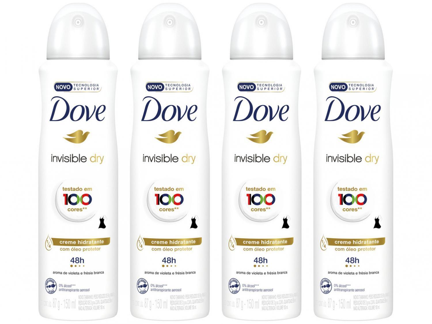 Kit Desodorante Antitranspirante Aerossol Dove - Invisible Dry Feminino 150ml 4 Unidades