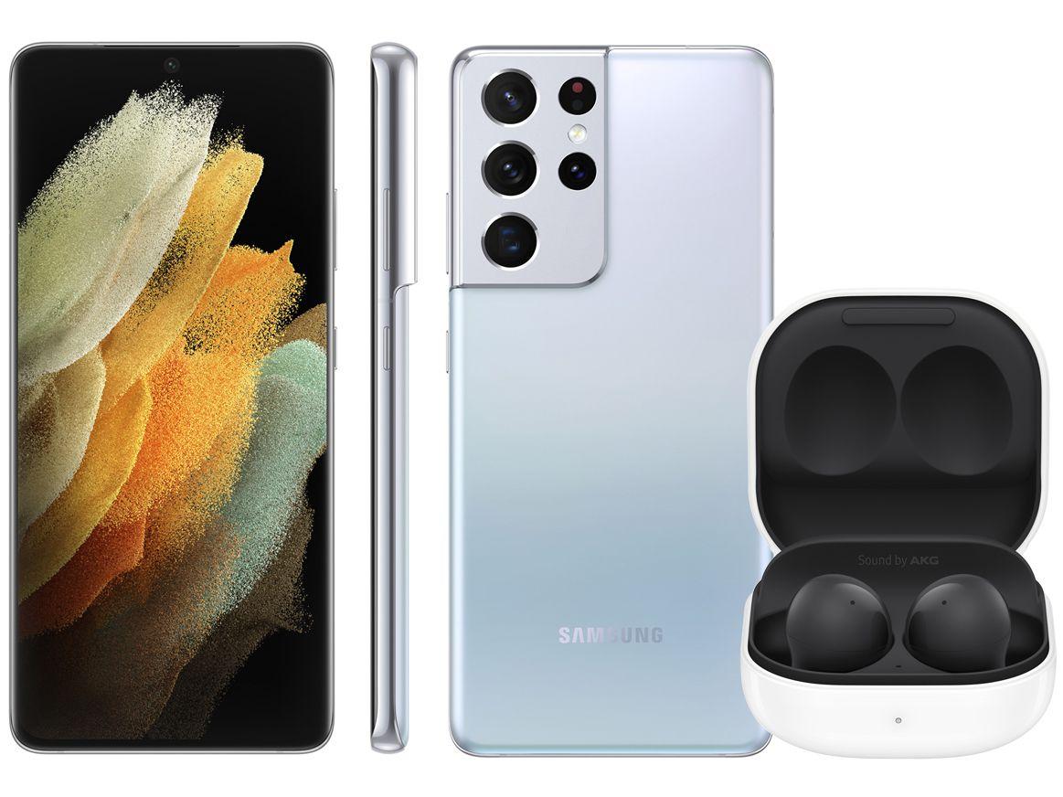 Smartphone Samsung Galaxy S21 Ultra 256GB Prata - 5G + Fone de Ouvido Bluetooth Galaxy Buds2