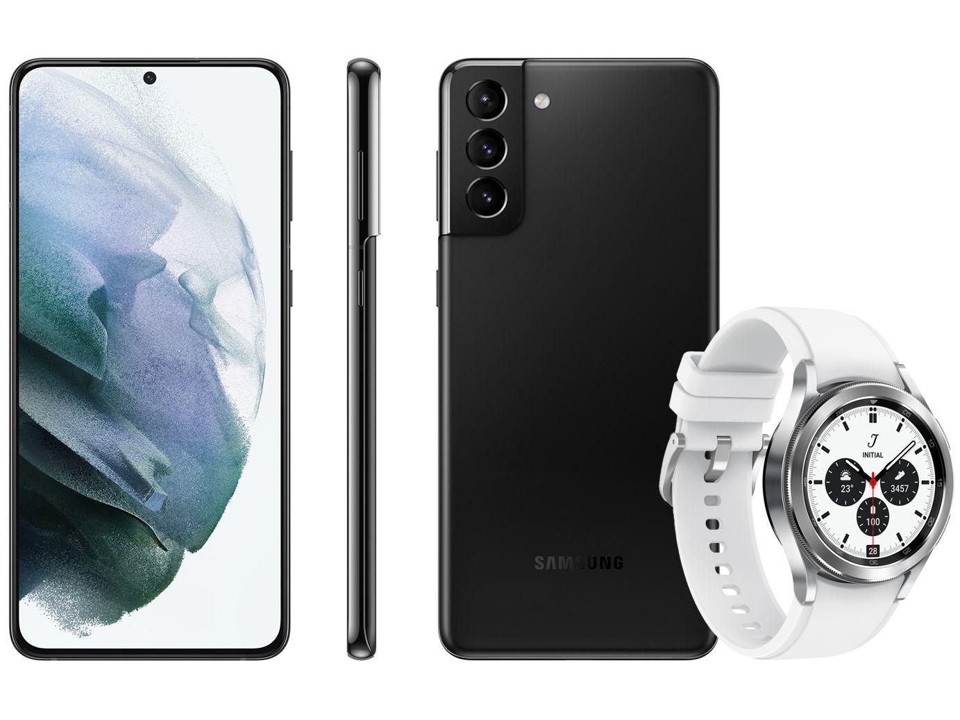 Smartphone Samsung Galaxy S21+ 128GB Preto - 5G + Smartwatch Galaxy Watch4 Classic BT 42mm