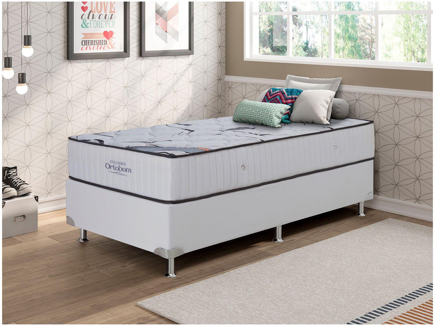 Cama Box Solteiro (Base + Colchão) Ortobom 58cm de Altura Exclusive ...