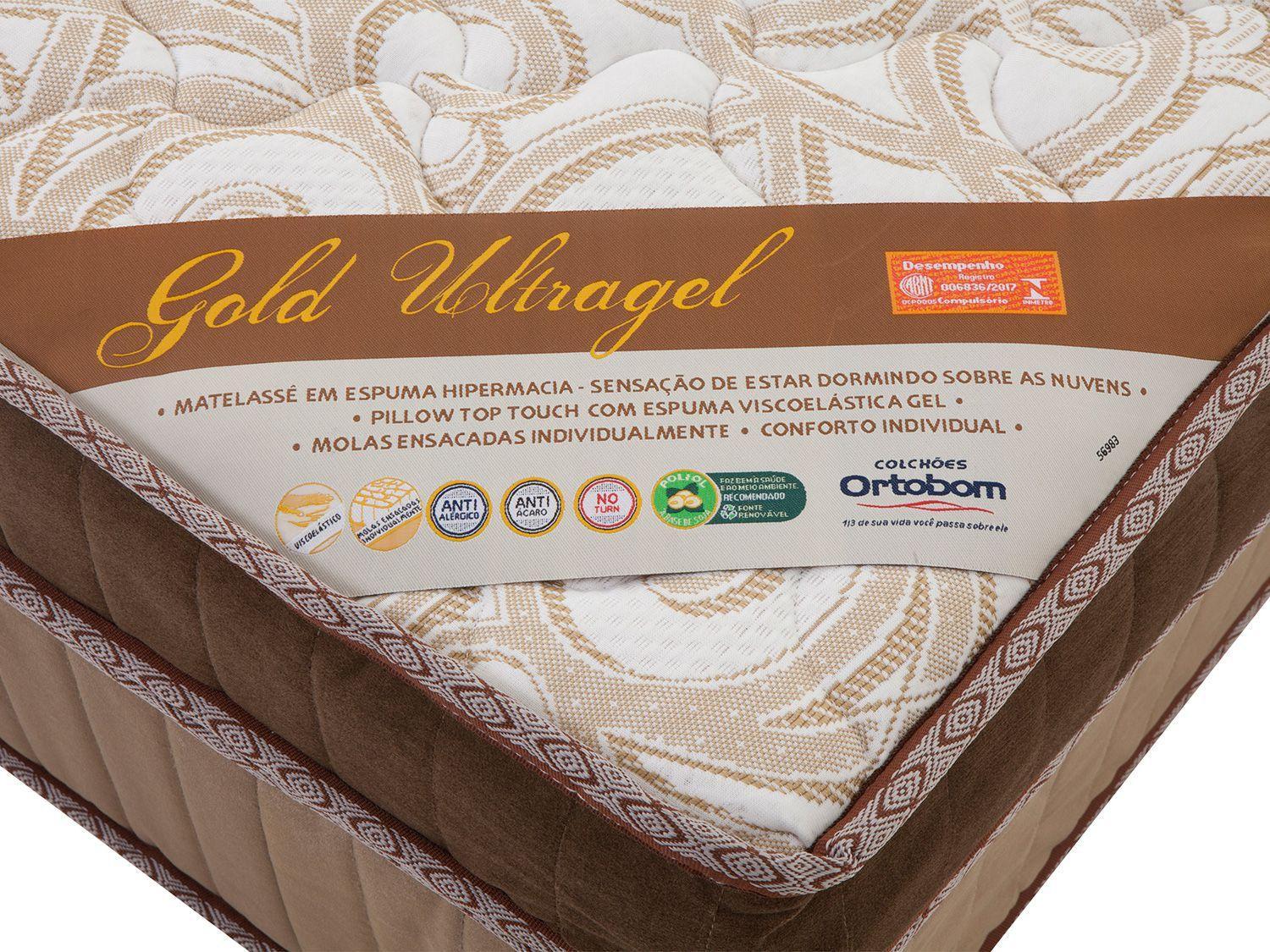 Colchão King Size Ortobom Mola 32cm de Altura Gold Ultra Gel + Box para ...