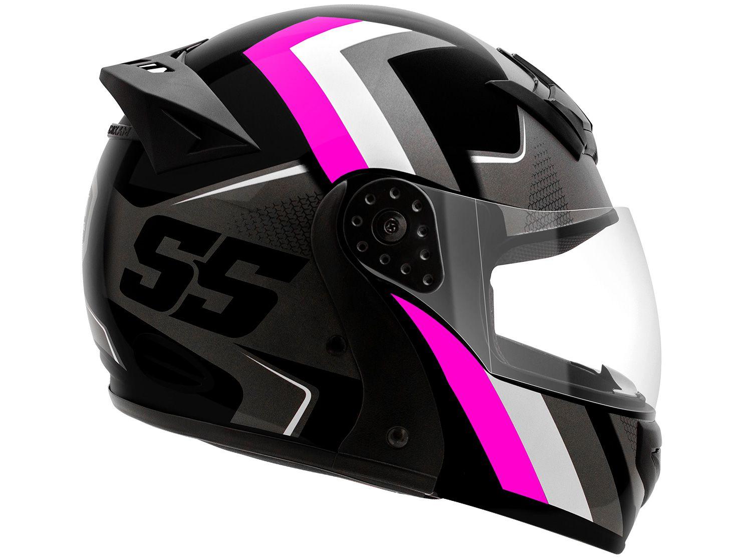 Capacete de Moto Articulado Mixs Helmets - Gladiator Super Speed Cinza e Rosa Tamanho 56