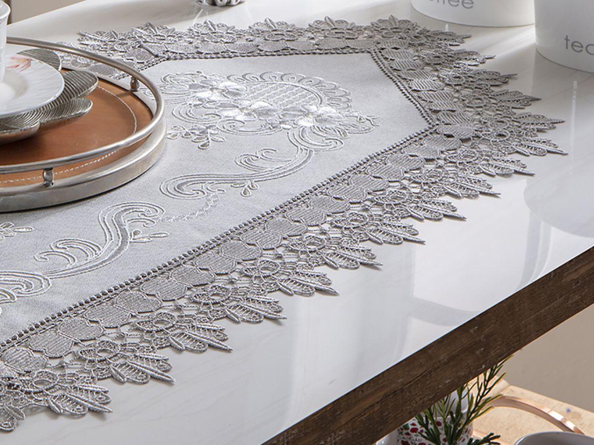 Caminho de Mesa Bordado Jolitex Ternille - Cinza 40x150cm Mumbai