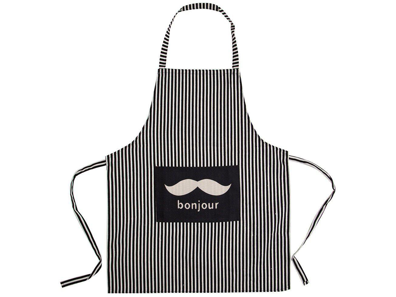 Avental de Cozinha com Bolso Jolitex Ternille - Design Bonjour Listrado Preto e Branco