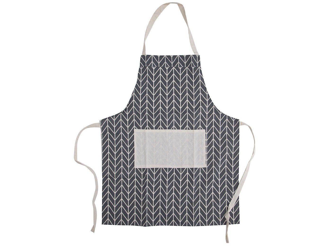 Avental de Cozinha com Bolso Jolitex Ternille - Design Merci Geométrico Cinza e Branco