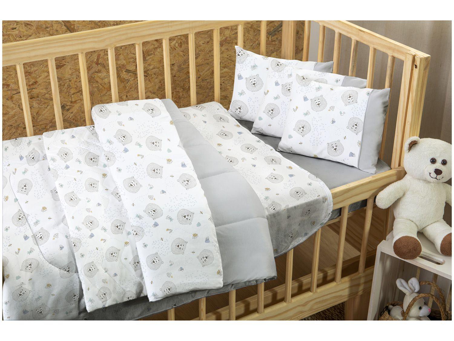 Jogo de Cama para Berço Atlântica Malha - 100% Algodão Baby Ninar Amigo Urso 909 Prata