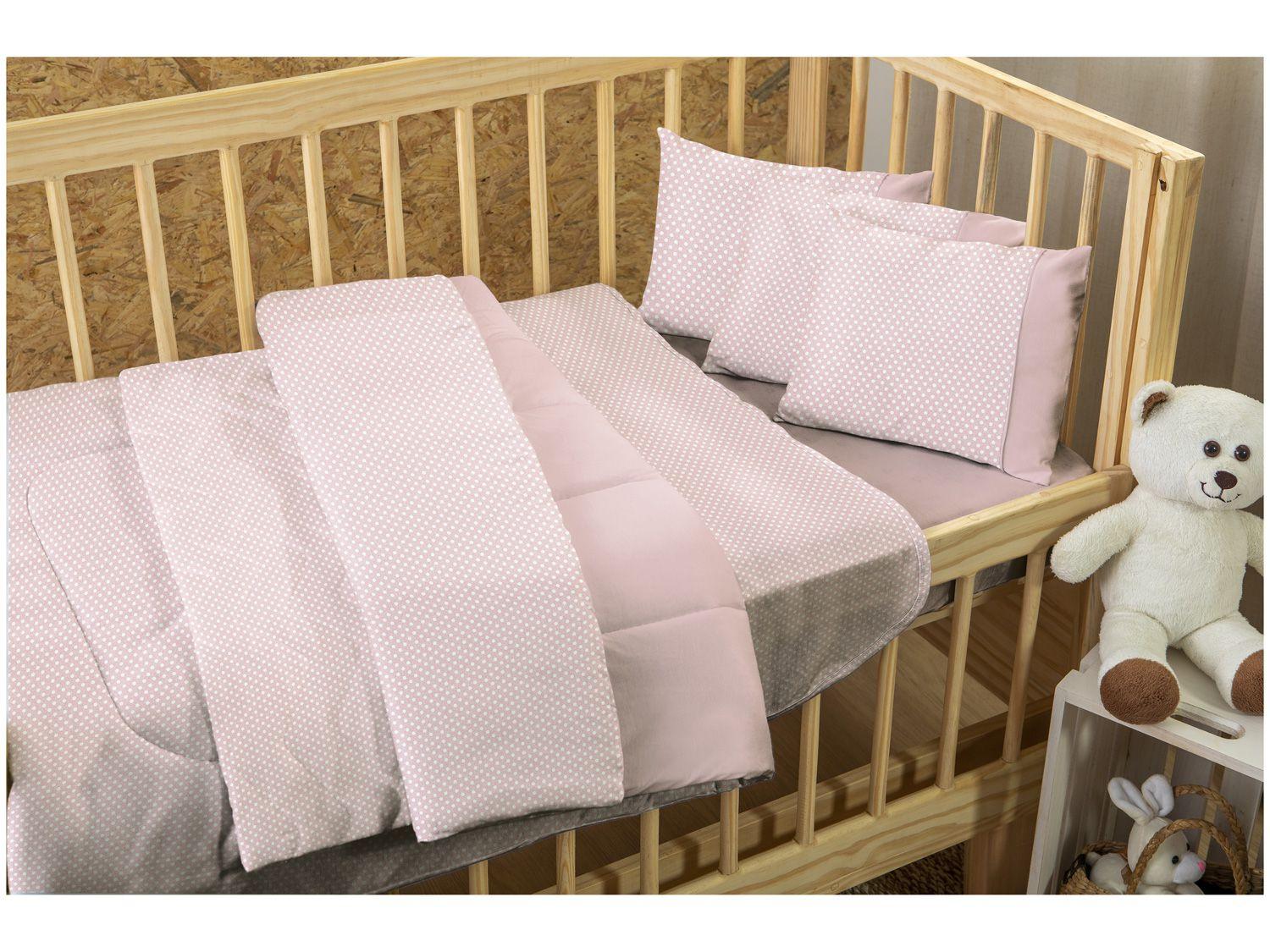 Jogo de Cama para Berço Atlântica Malha - 100% Algodão Baby Ninar Mini Dots Rosa Vintage