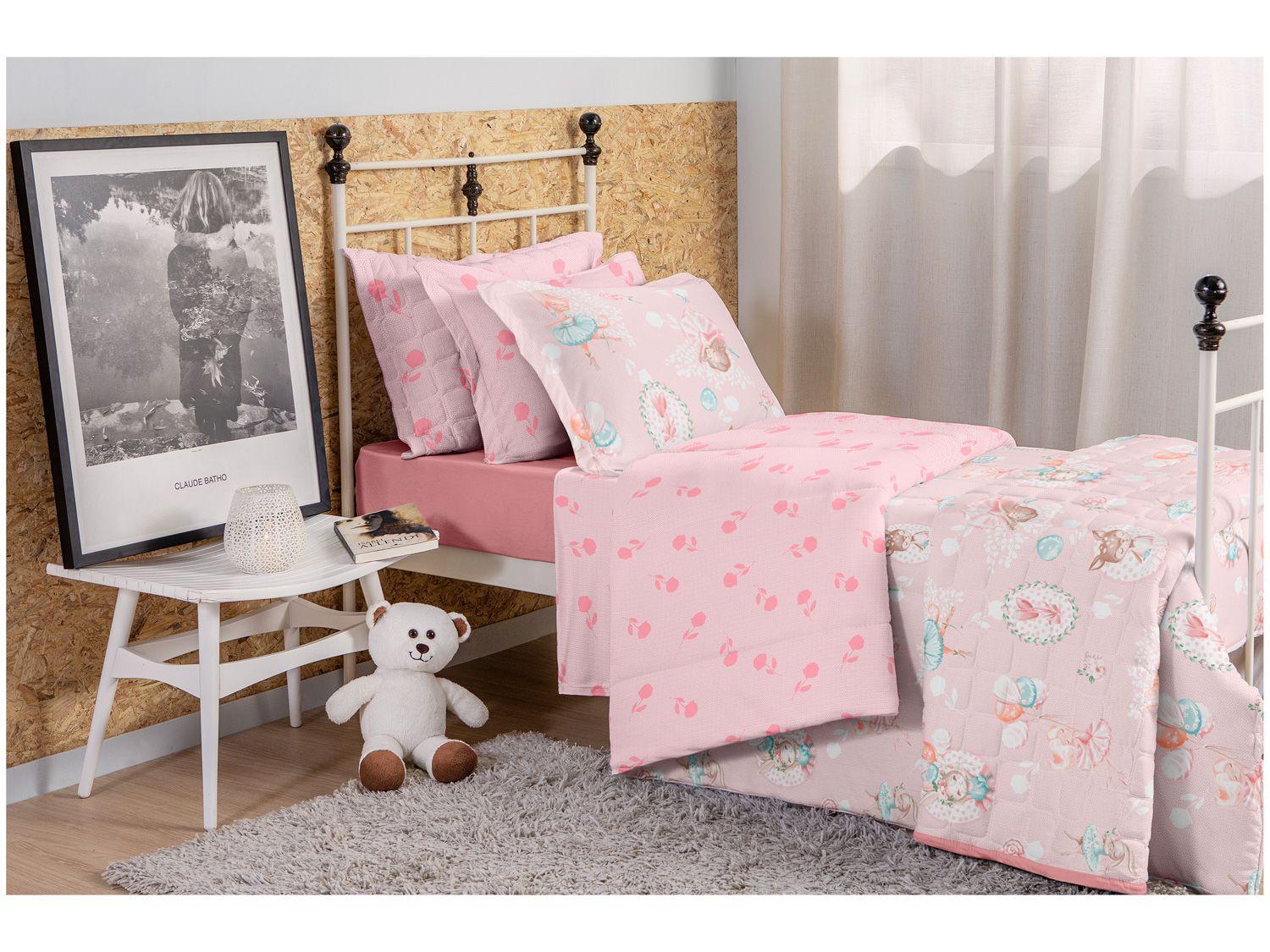 Jogo de Cama Infantil Solteiro Atlântica Malha - 100% Algodão Sofisticata oce Bailarina Veludo Rosa