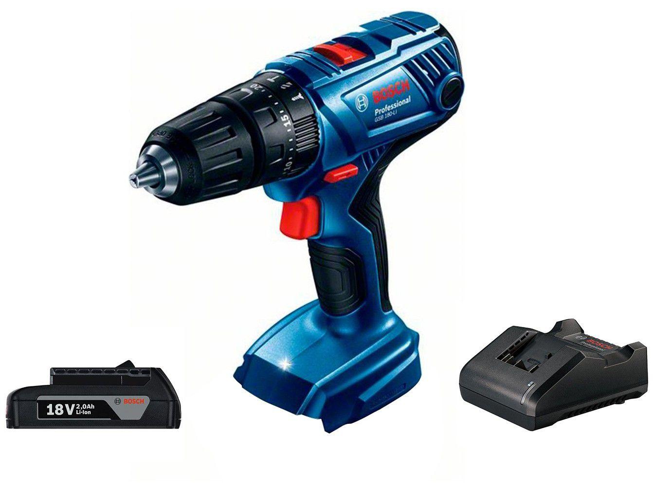 Furadeira e Parafusadeira a Bateria de Impacto - Bosch 18V Velocidade Variável e Reversível 1/2"