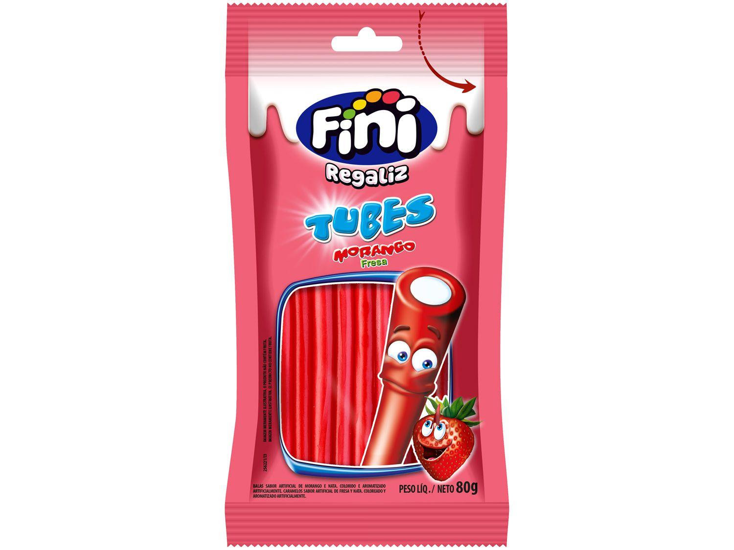 Bala de Gelatina Fini Tubes Morango - Recheio de Nata 80g Pacote