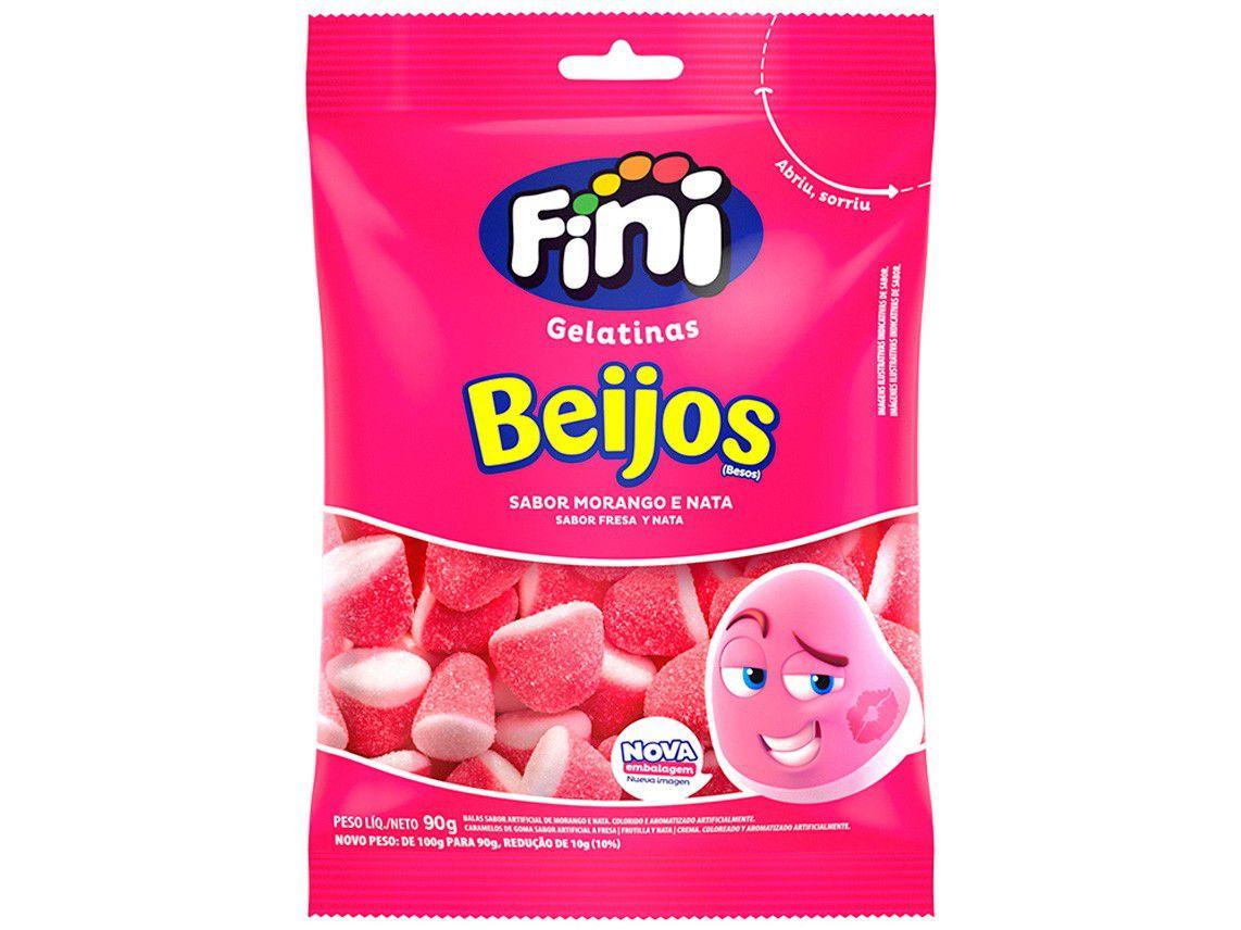 Bala de Gelatina Fini Beijos de Morango e Nata - 90g Pacote