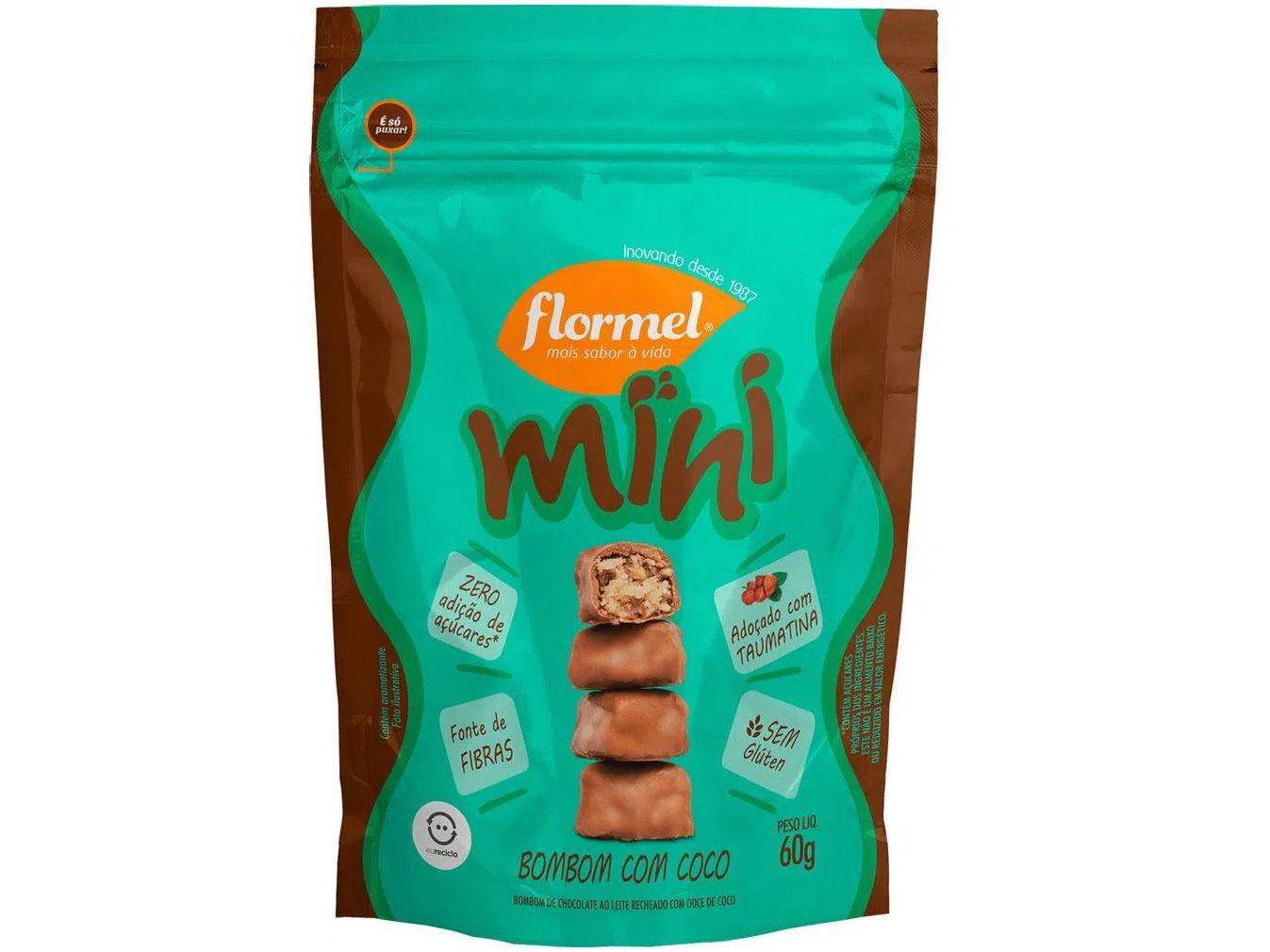Mini Bombom Flormel Ao Leite com Recheio - de Doce de Coco Zero Açúcar 60g