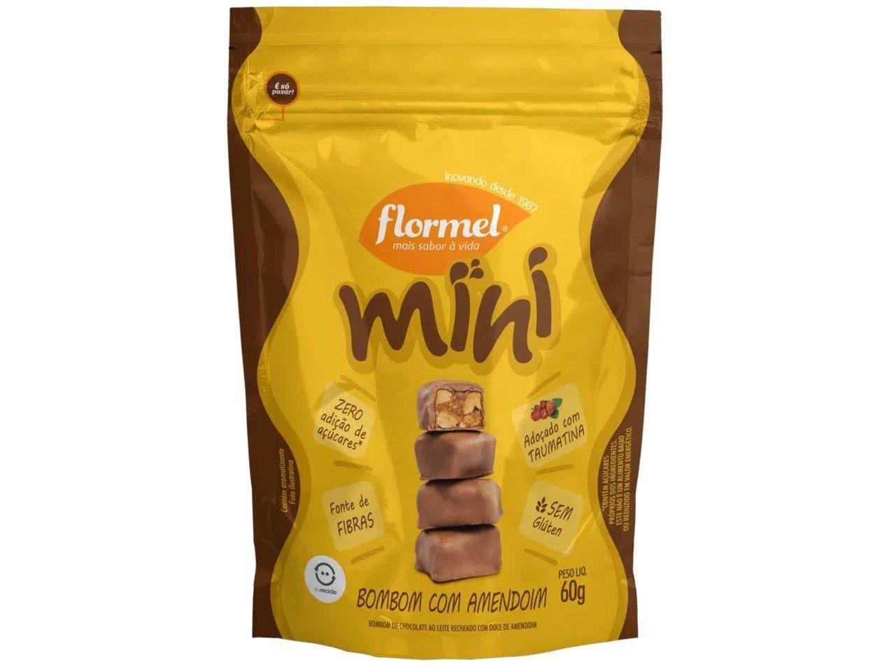 Mini Bombom Flormel Ao Leite com Recheio - de Doce de Amendoim Zero Açúcar 60g