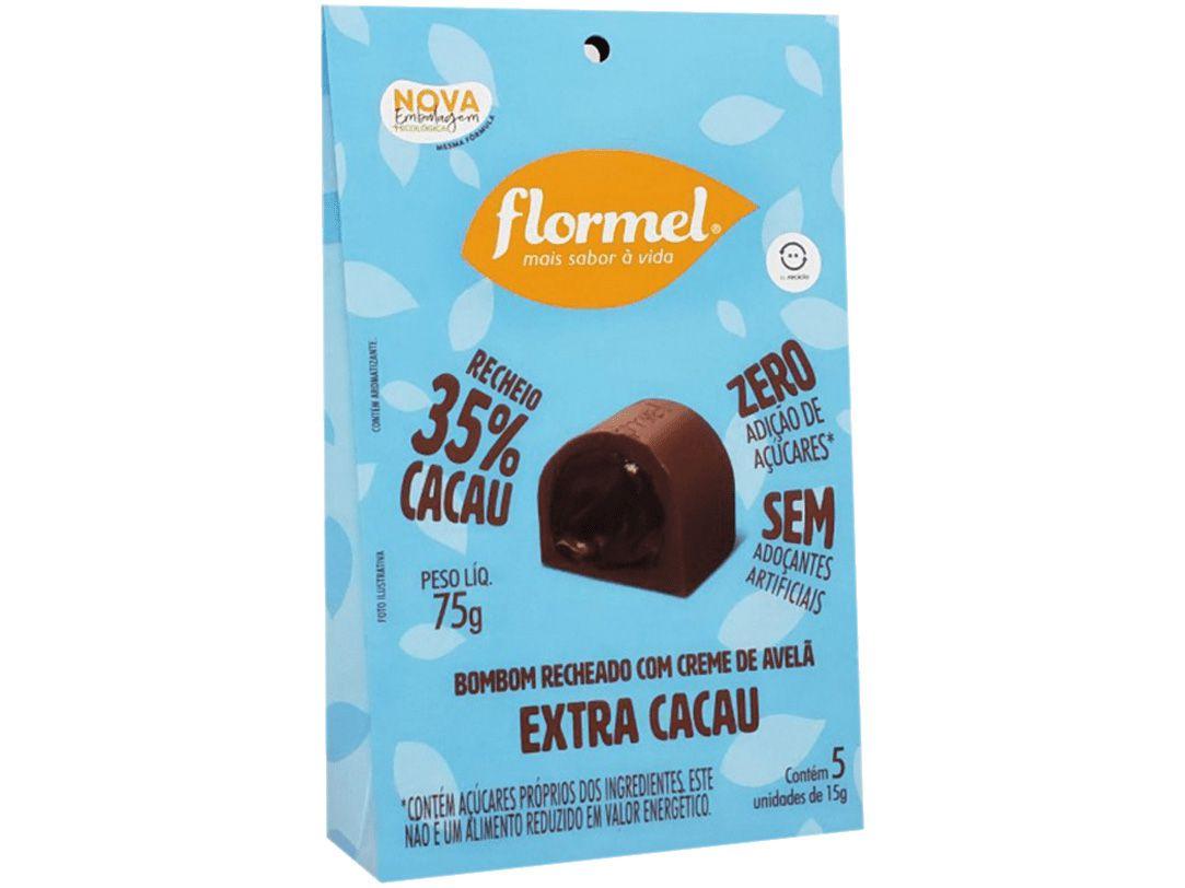 Bombom Flormel Ao Leite com Recheio de Creme - de Avelã Extra Cacau 35% Zero Açúcar 75g